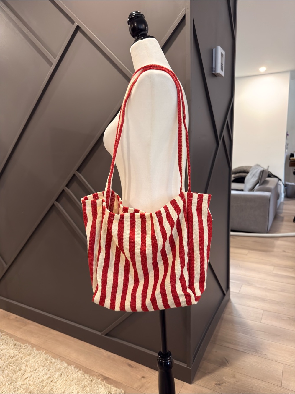 Canvas Stripe Tote Bag in Red and Cream